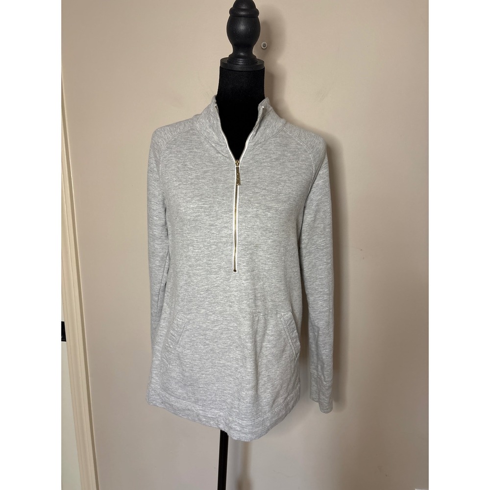 Lilly Pulitzer Skipper Popover Gray Crochet Lace Trim Quarter Zip Pullover S